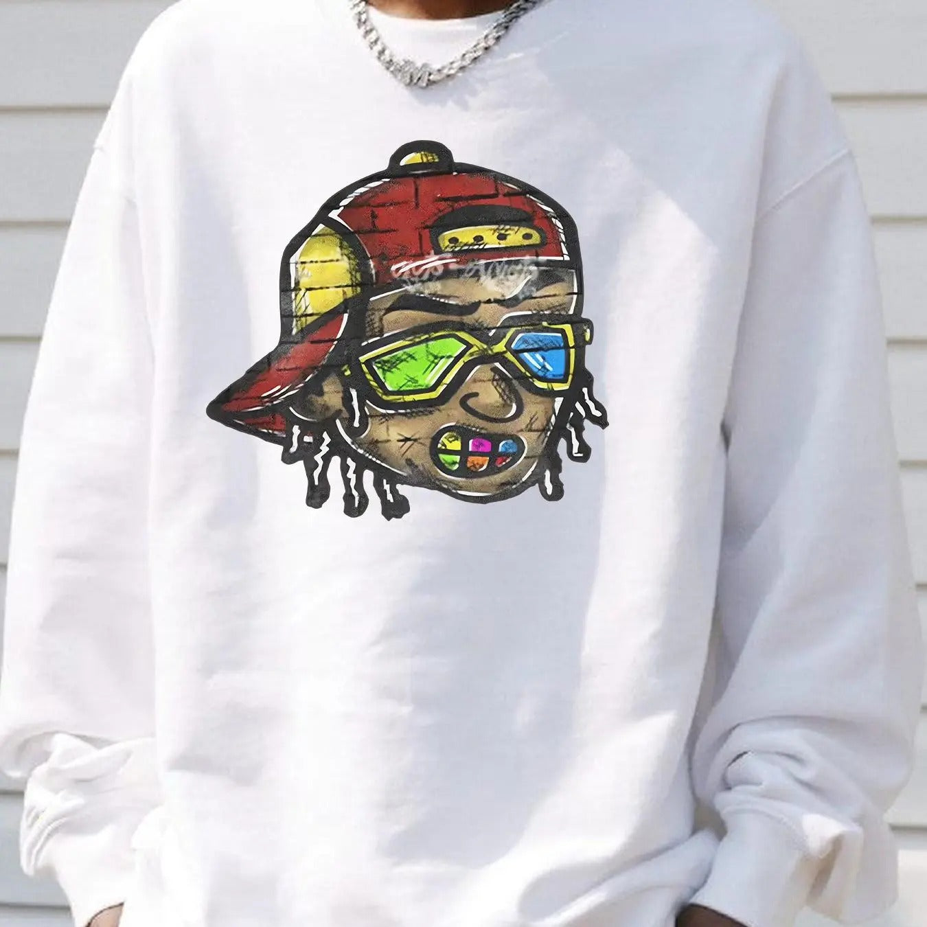 Unisex's Cartoon Face Print Drop Shoulder Thermal Lined Sweatshirt, Regular Fit Casual Long Sleeve Round Neck Pullover...