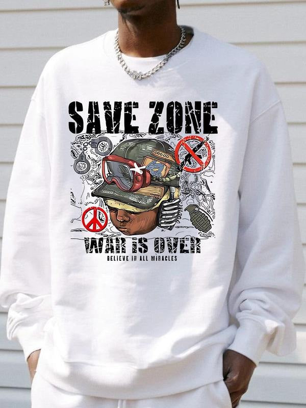 Unisex's Cartoon Figure & Letter Print Round Neck Sweatshirt, Regular Fit Casual Drop Shoulder Long Sleeve Pullover for...