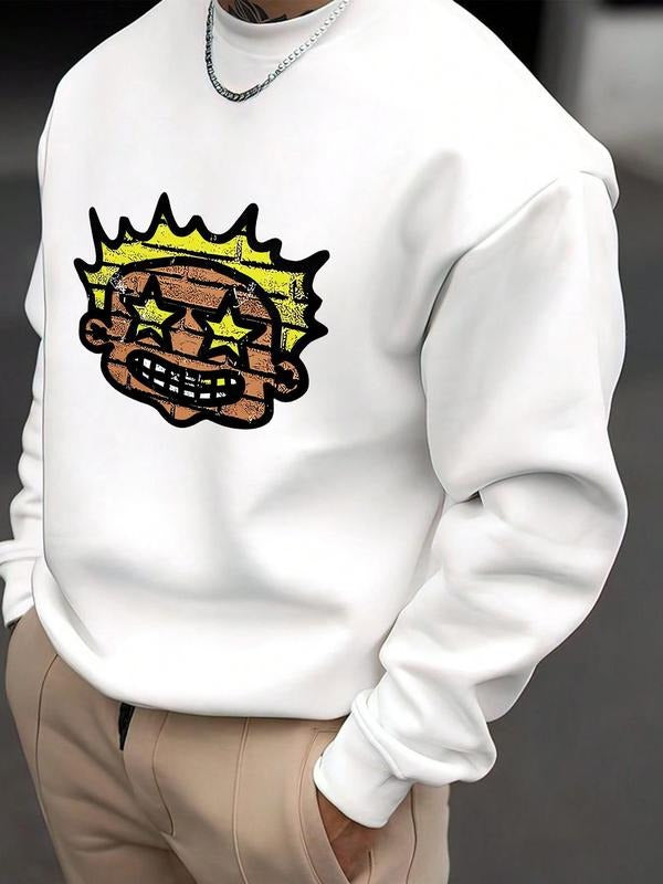 Unisex's Cartoon Figure Print Drop Shoulder Sweatshirt, Regular Fit Street Fashion Long Sleeve Round Neck Pullover for...