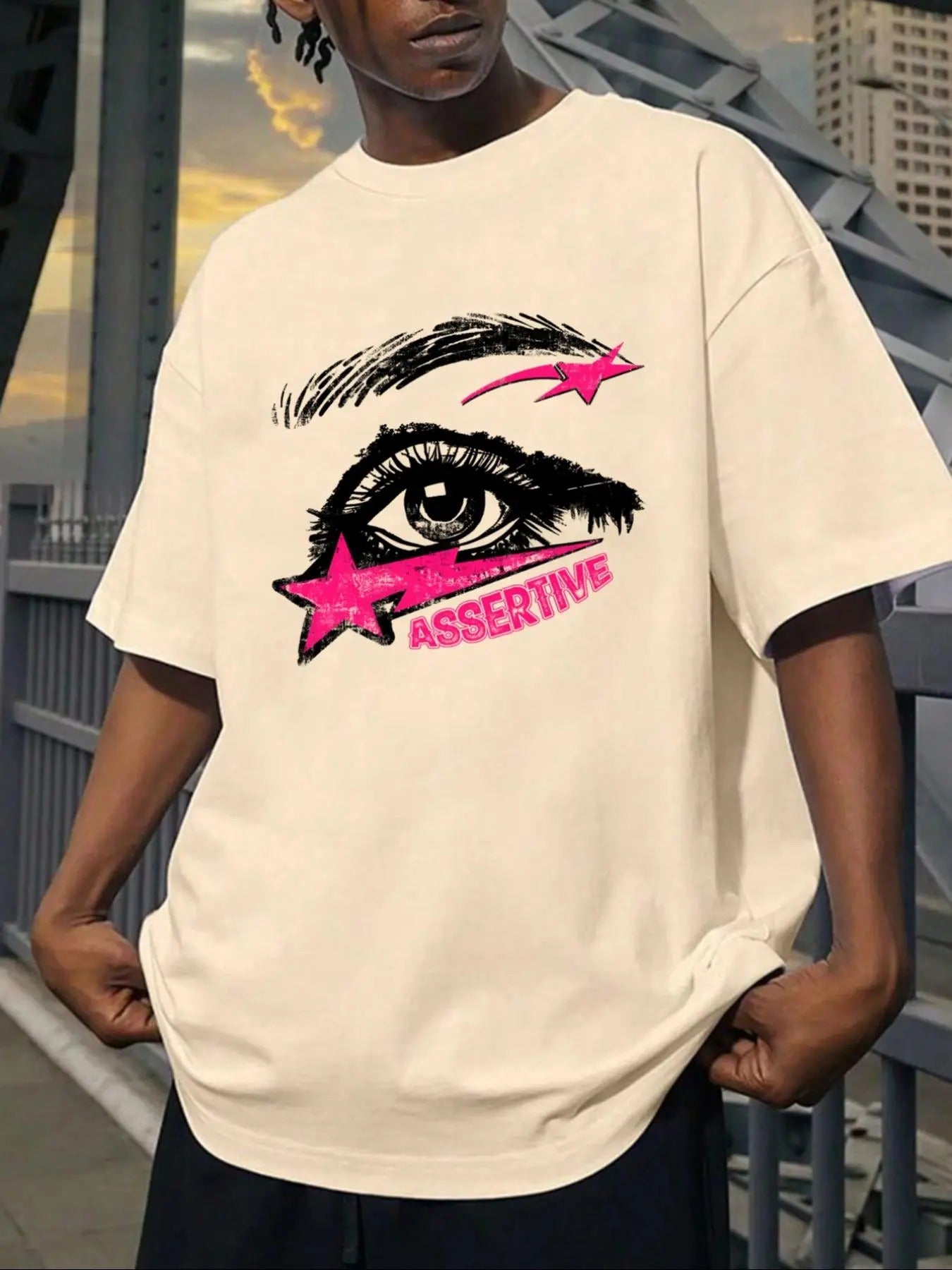 Unisex's Eye Print Drop Shoulder Graphic Tee, Casual Loose Short Sleeve Round Neck T-shirt for Summer, Fashion Men's Top...