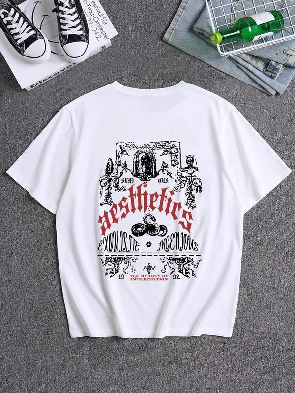 Unisex's Graphic Print Round Neck Tee, Casual Fashion Short Sleeve T-shirt for Summer, Men's Top for Daily Wear Hoodie,...