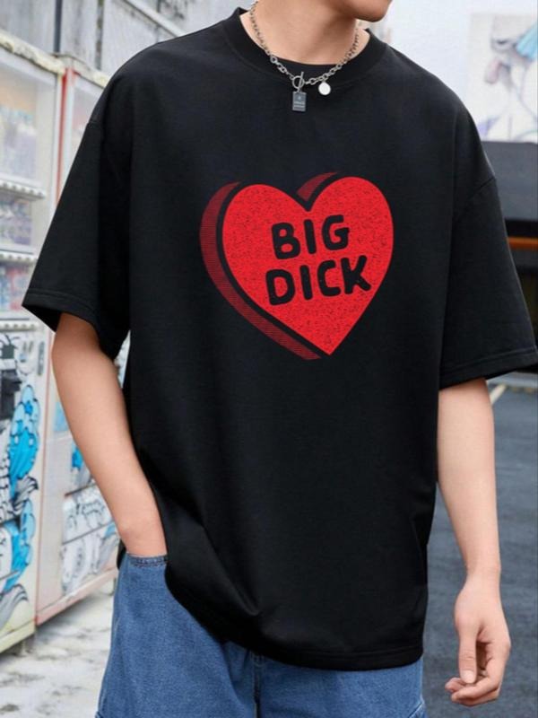 Unisex's Heart & Letter Print Round Neck Tee, Casual Fashion Short Sleeve T-shirt for Summer, Men's Top for Daily Wear...