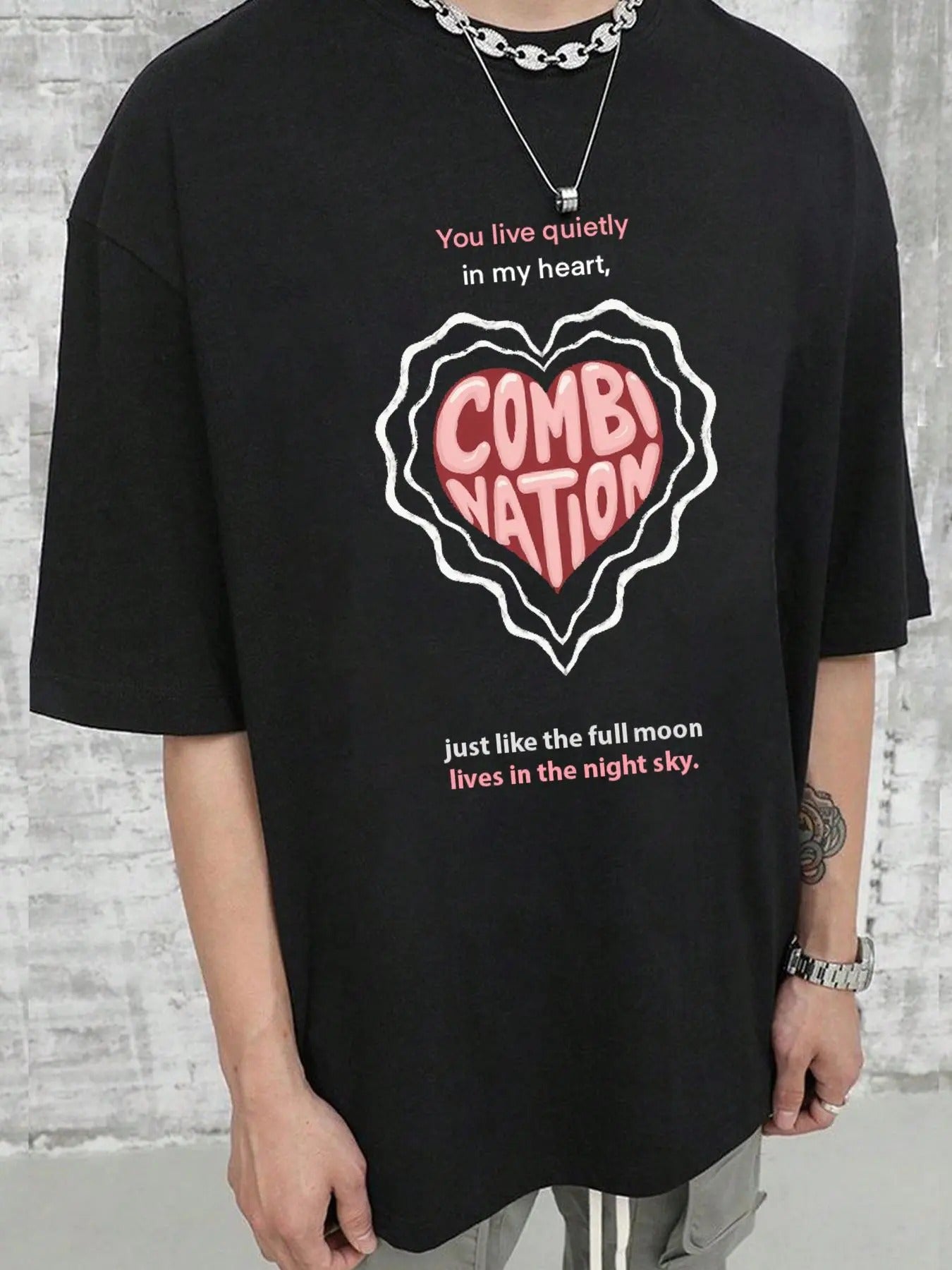 Unisex's Heart & Letter Print Round Neck Tee, Regular Fit Casual Comfy Half  Sleeve T-shirt for Summer, Men's Top for...