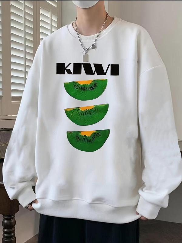 Unisex's Kiwi Fruit & Letter  Print Drop Shoulder Sweatshirt, Regular Fit Casual Letter Print Long Sleeve Round Neck...