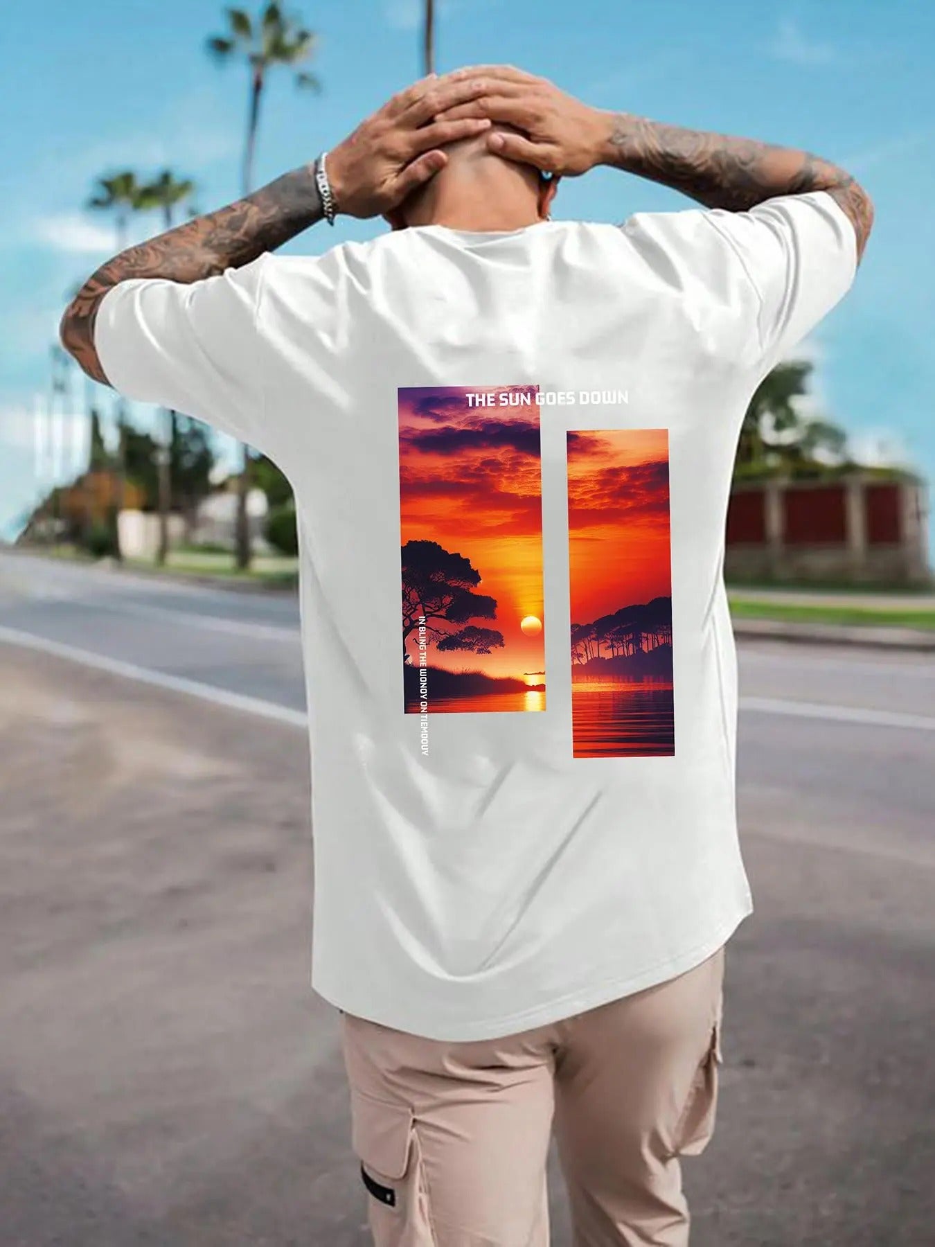 Unisex's Landscape Print Round Neck Tee, Loose Casual Short Sleeve T-shirt for Summer,  Top for Daily Wear Hoodie, Sweatshirt