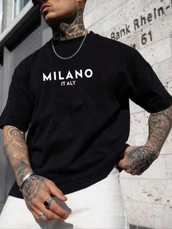 Unisex's Lette Print Round Neck Tee, Street Fashion Casual Loose Short Sleeve T-shirt for Daily Wear, Men's Summer...