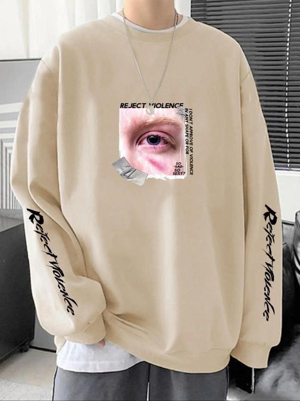 Unisex's Letter & Eye Print Drop Shoulder Sweatshirt, Casual Soft Comfy Regular Fit Long Sleeve Crew Neck Pullover for...
