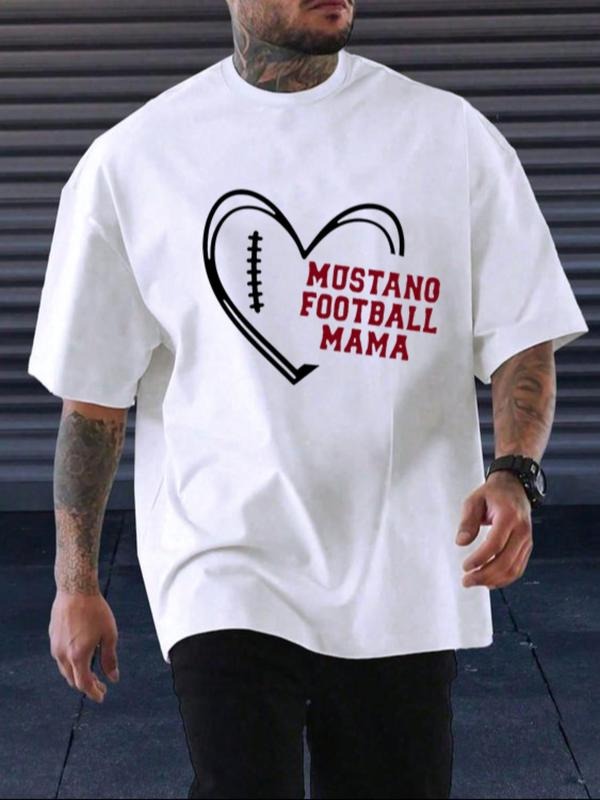 Unisex's Letter & Heart Print Round Neck Tee, Casual Sporty Short Sleeve T-Shirt for Summer, Menswear for Daily Wear...