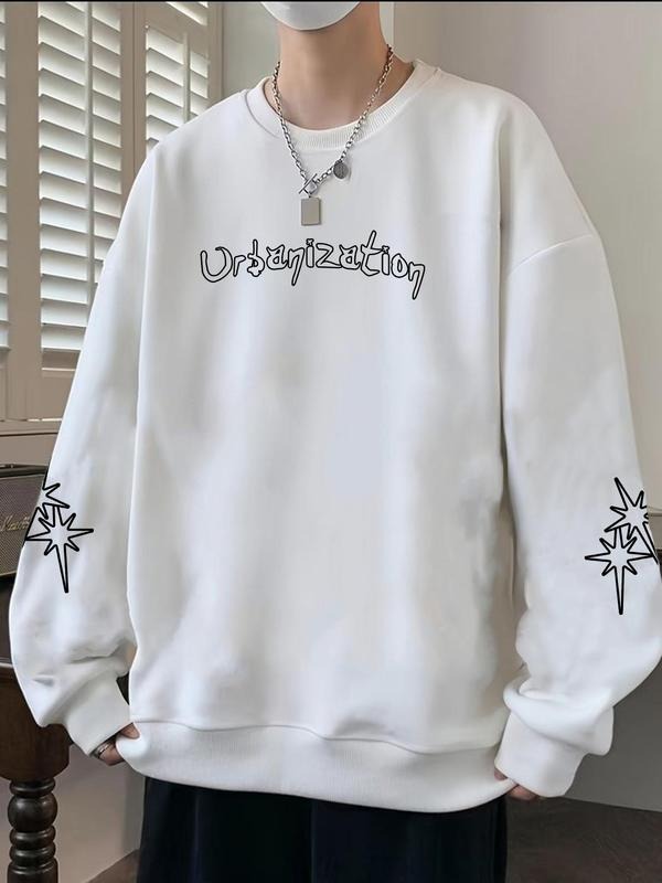 Unisex's Letter Print Drop Shoulder Sweatshirt, Regular Fit Casual Soft Comfy Long Sleeve Round Neck Pullover for Fall &...