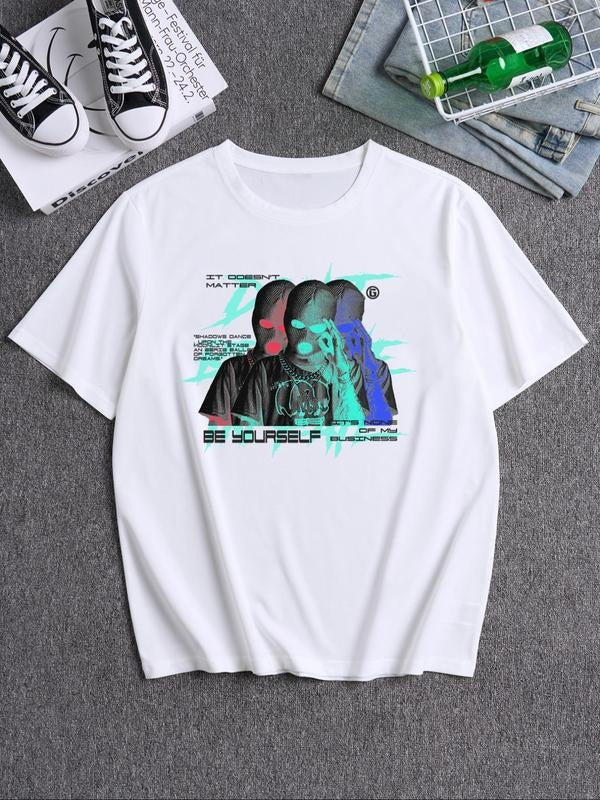 Unisex's Letter Print Round Neck Graphic Tee, Casual Loose Half Sleeve T-shirt for Daily Wear, Unisex's Top for All...