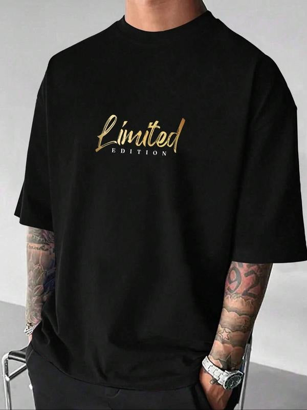 Unisex's Letter Print Round Neck Tee, Casual Short Sleeve Crew Neck T-shirt for Summer, Fashion Men's Top for Daily Wear...