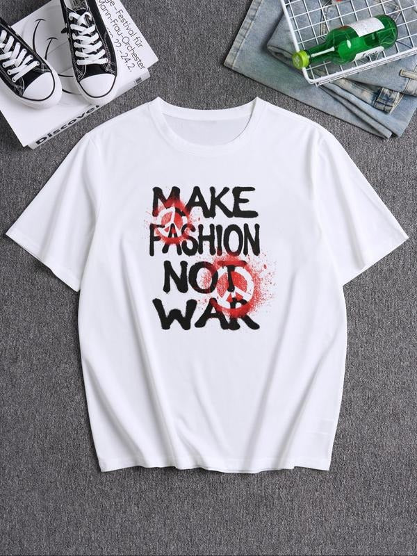 Unisex's Letter Print Round Neck Tee, Loose Casual Fashion Short Sleeve T-shirt for Summer, Men's Top for Daily Wear...