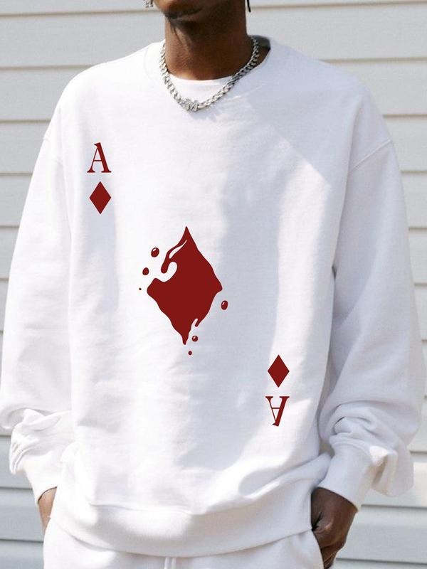 Unisex's Poker Print Drop Shoulder Sweatshirt, Regular Fit Casual Soft Comfy Long Sleeve Round Neck Pullover for Fall &...