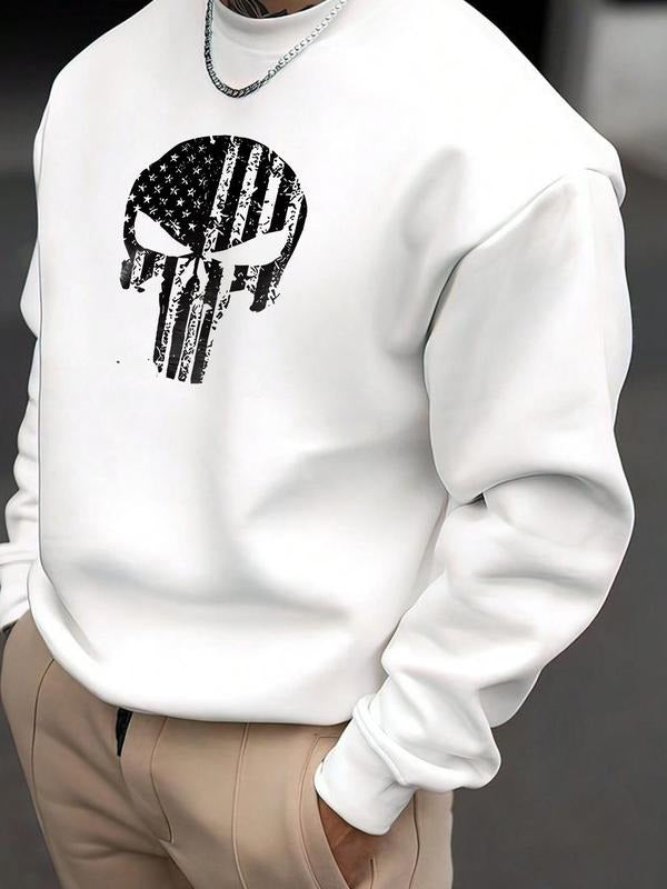 Unisex's Skull Print Round Neck Sweatshirt, Regular Fit Street Fashion Casual Long Sleeve Pullover for Fall & Winter,...