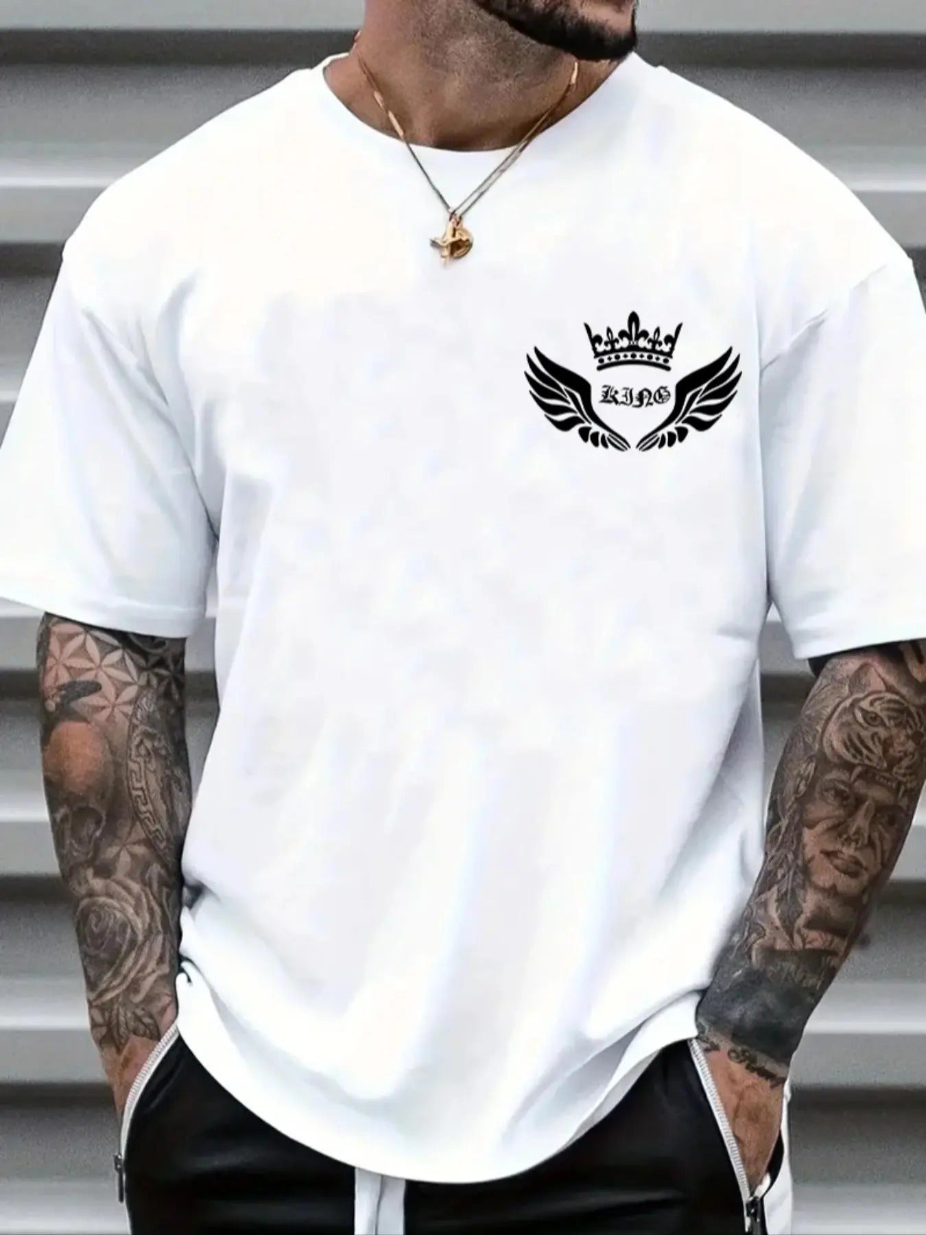 Unisex's Wing & Letter Print Round Neck Graphic Tee, Casual Short Sleeve Crew Neck T-shirt for Daily Wear, Fashion...