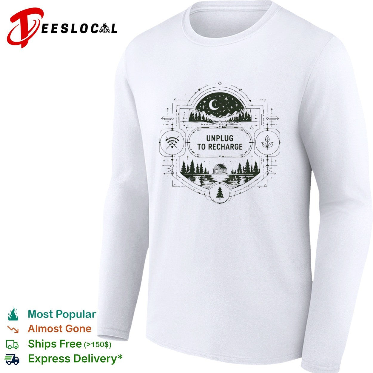 Unplug to Recharge Cabin Forest Night Nature Outdoor Wilderness Camping Lake shirt