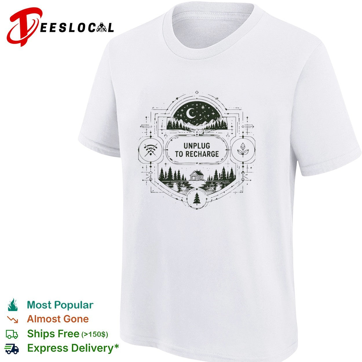 Unplug to Recharge Cabin Forest Night Nature Outdoor Wilderness Camping Lake shirt
