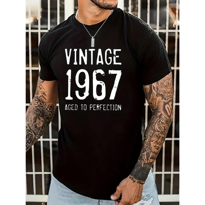 "VINTAGE 1967 AGED TO PERFECTION" Letters Print Casual Crew Neck Short Sleeve Top For Men, Comfy Casual Summer T-Shirt...