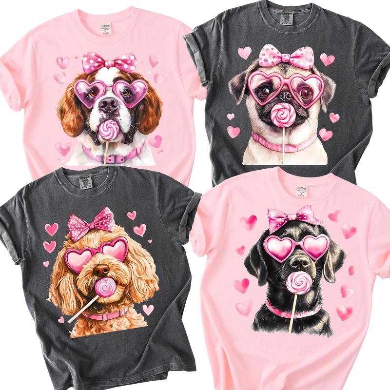 Valentine's Day Lollipop Dog Comfort Color Graphic Shirts, Comfort Color Valentines Graphic Shirt for Women Hoodie,...