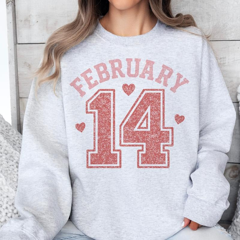 Valentines February 14 Sweatshirt Varsity Valentines Date Heart Graphic Pullover Womens Casual Crewneck Sublimation Top...