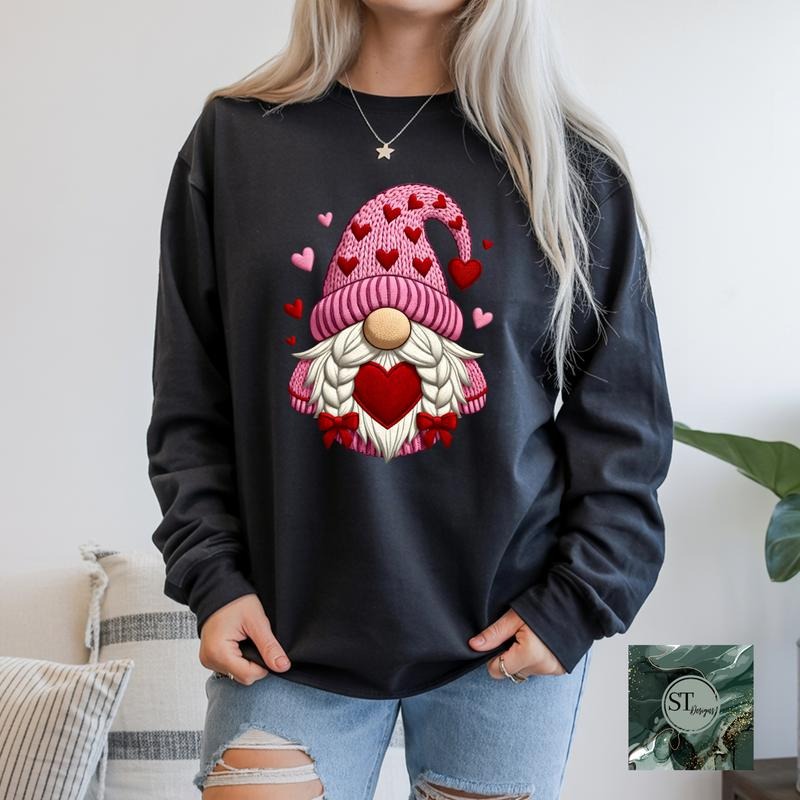 Valentines Gnome T-shirt, Long sleeve and crewneck options unisex fit Hoodie, Sweatshirt | PodTeesHub.com