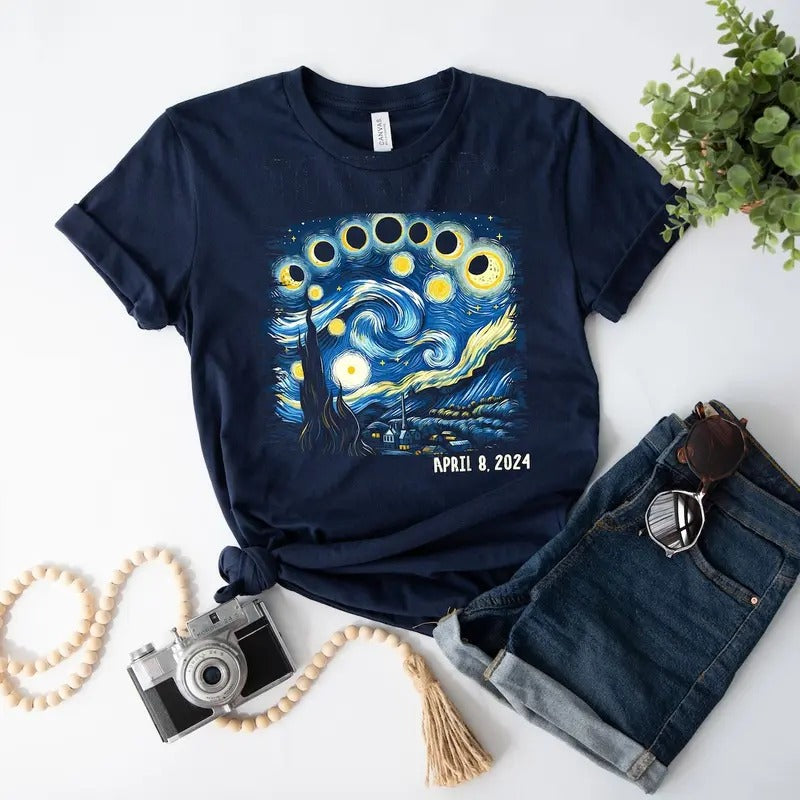 Van Gogh Total Solar Eclipse 2024 Shirt, Celestial Shirt, April 8th 2024 Shirt, Eclipse Event 2024 Shirt, Stargazer...