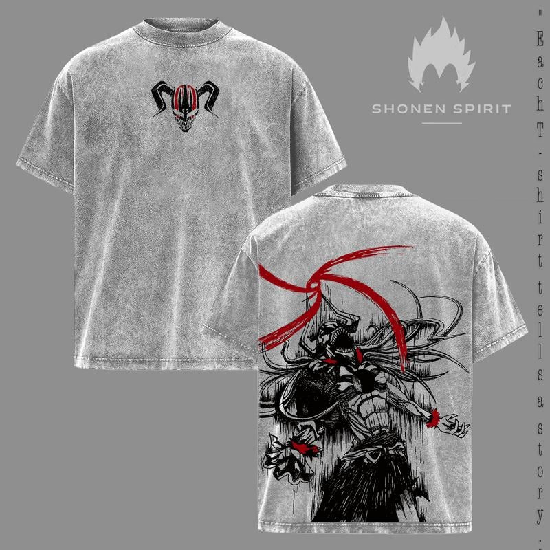 Vasto Lorde Ichigo Bleach Graphic T-Shirt, Full Hollow Transformation Art Tee, Savage Shinigami Spirit Design, Washed...