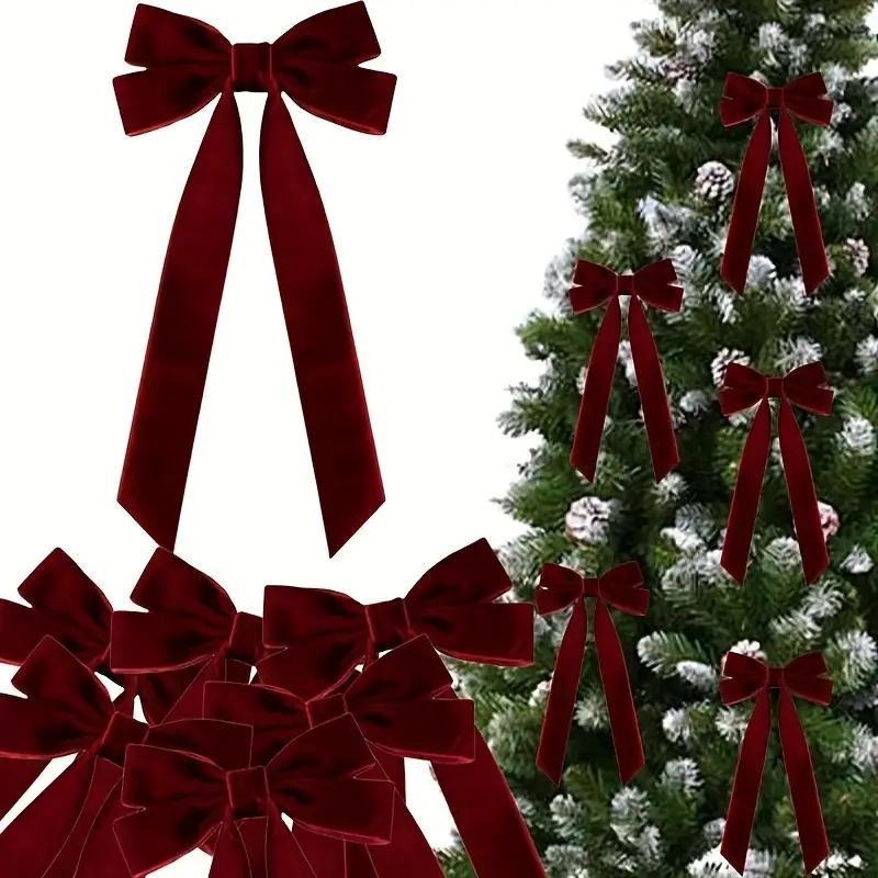 Velvet Christmas Tree Bows, Set of 12, Festive Holiday Decorations Pack, Christmas Ornaments, Glossy Surface, Perfect for...
