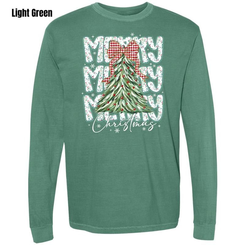 Very Merry Tree Comfort Colors Long Sleeve T-Shirt 'NLB' Hoodie, Sweatshirt | PodTeesHub.com