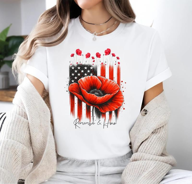 Veterans Day 2025 USA Memorial Day Red Poppy Flower Military T-Shirt Hoodie, Sweatshirt | PodTeesHub.com