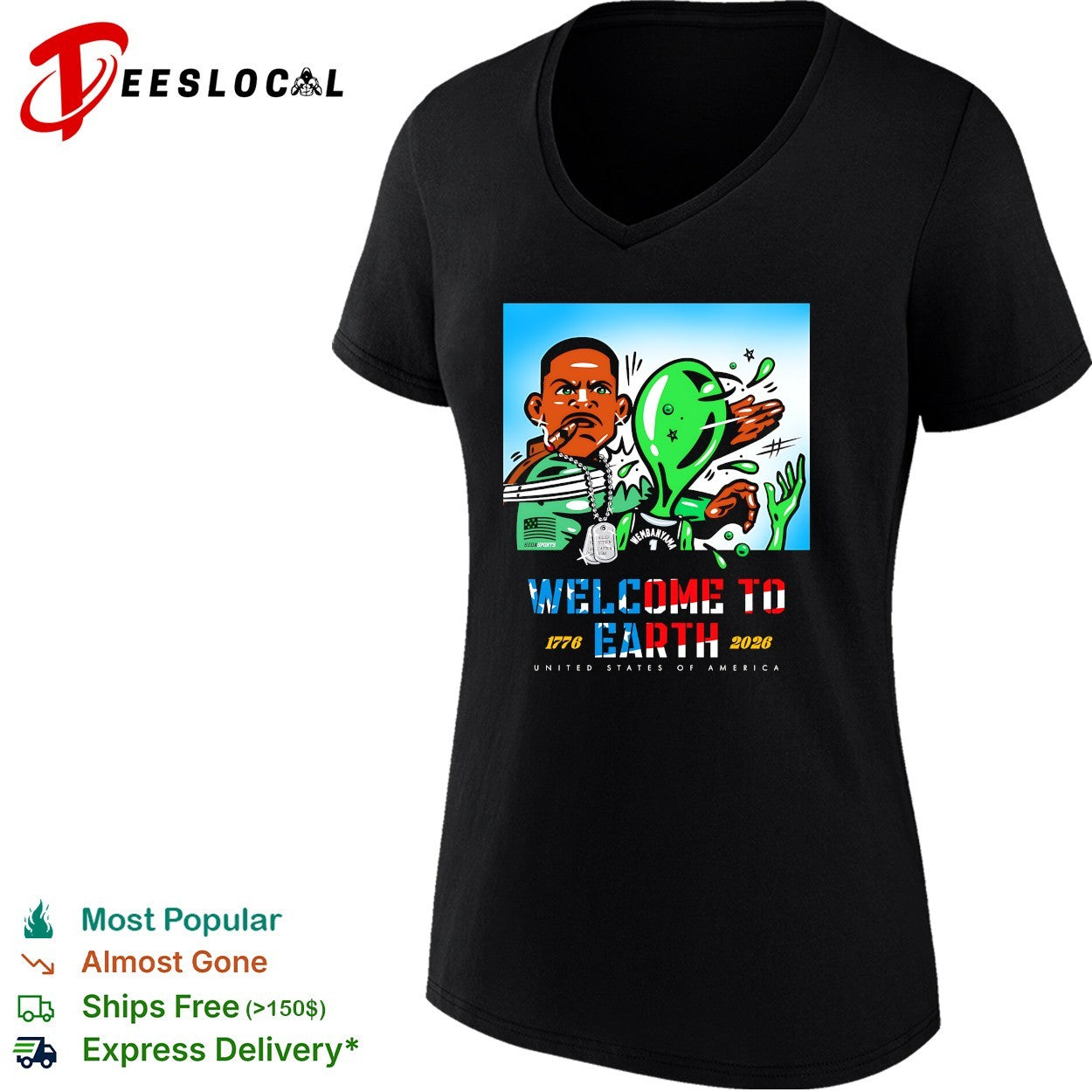 Victor Wembanyama punching alien welcome to Earth USA 1776 2026 shirt