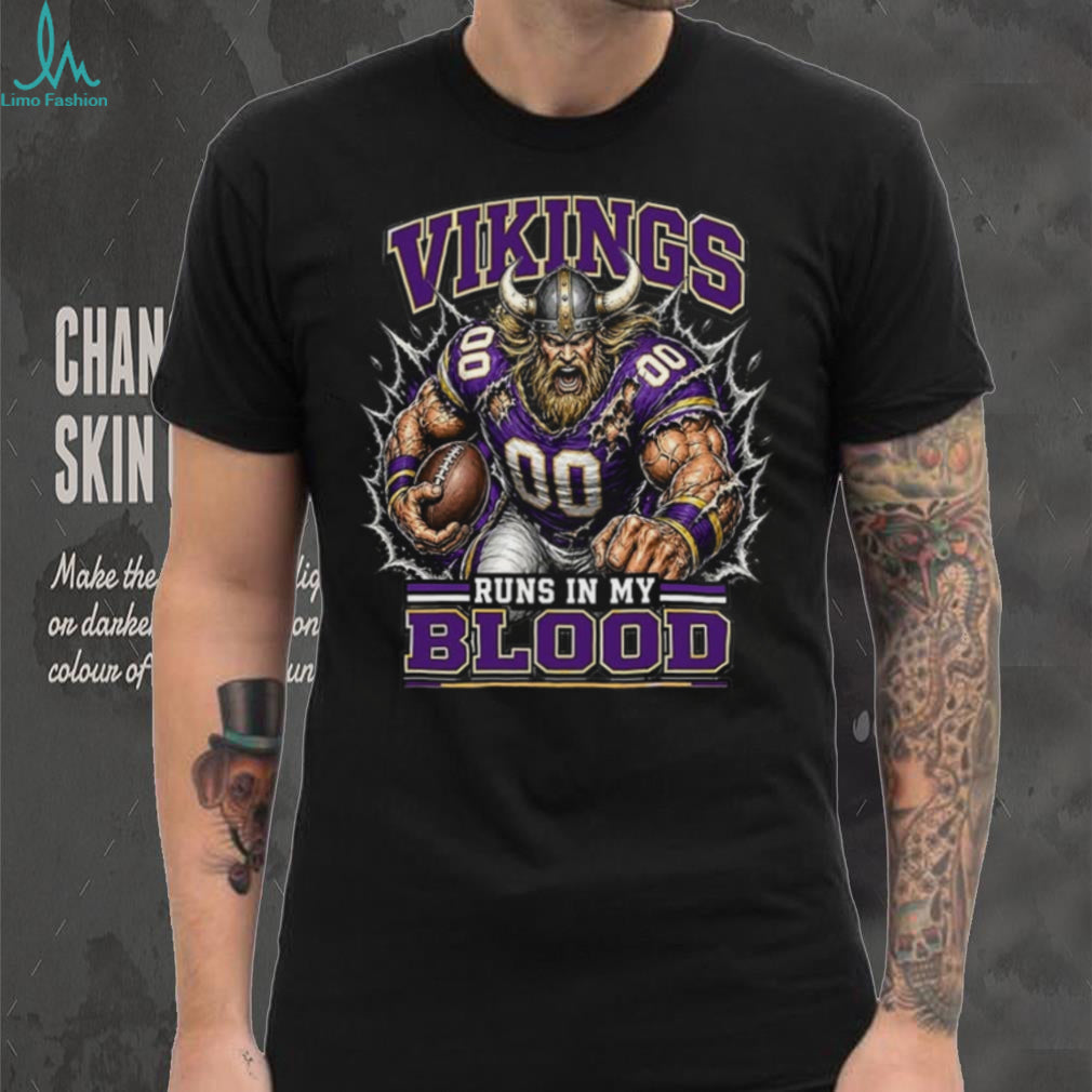 Vikings Football Runs In My Blood Vintage Retro Sports Fan Apparel For Men Women Shirt