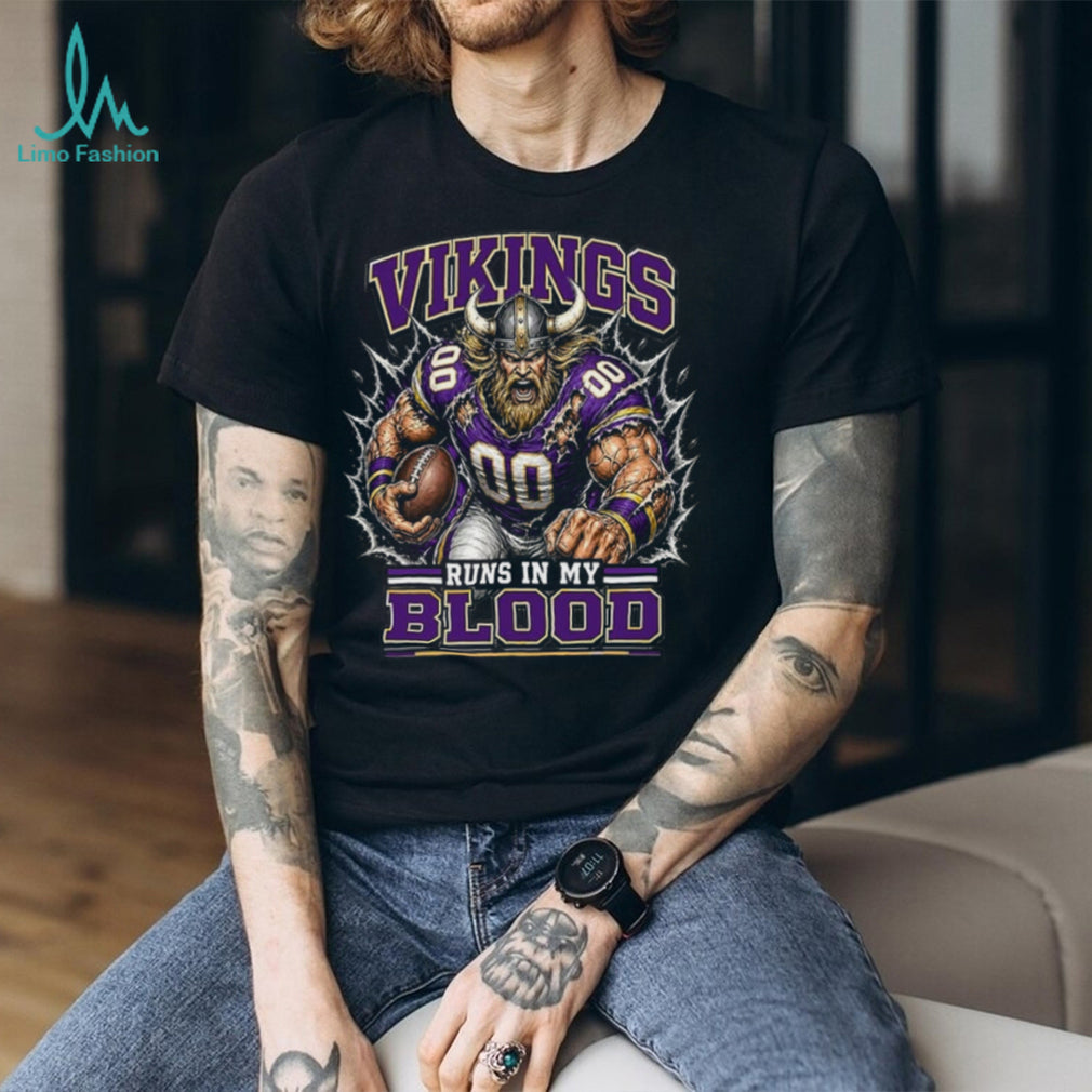 Vikings Football Runs In My Blood Vintage Retro Sports Fan Apparel For Men Women Shirt