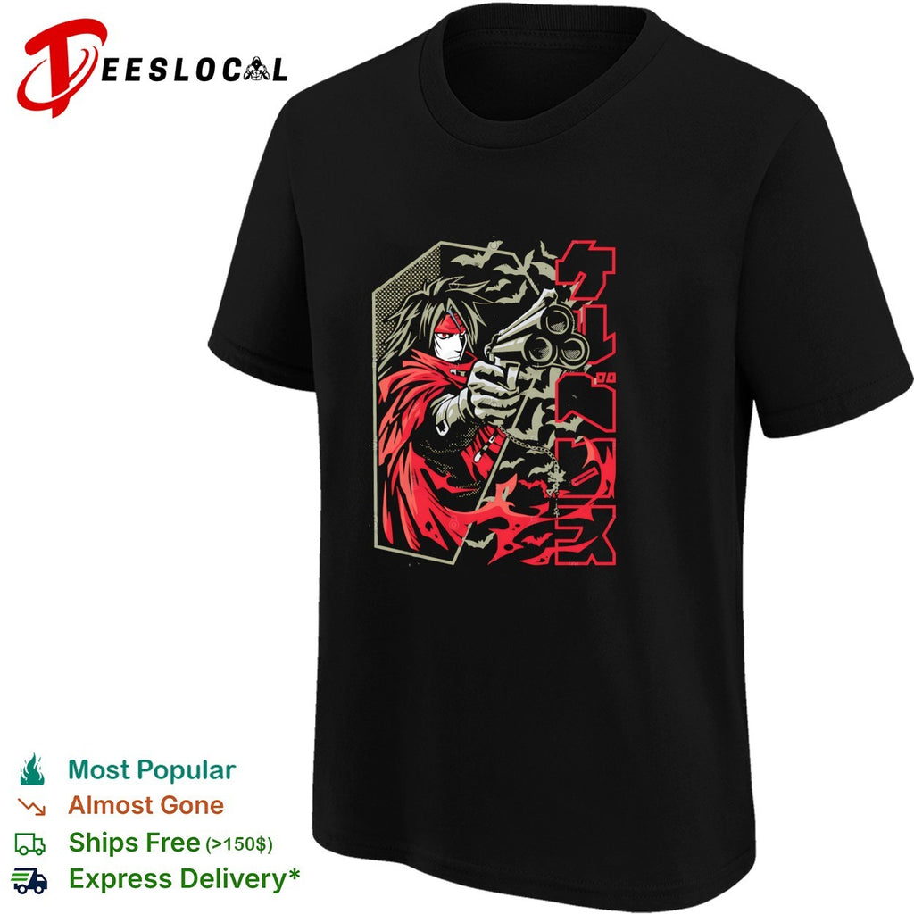 Vincent Valentine from Final Fantasy VII holding his triple-barrel revolver Lock n Load shirt