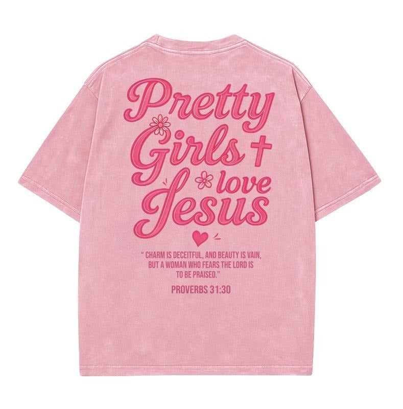 Vintage  Pretty Girls Love Jesus Christian TShirt, I Love Jesus Design 2025 Shirt,, Gift for Men and for Women for Love...