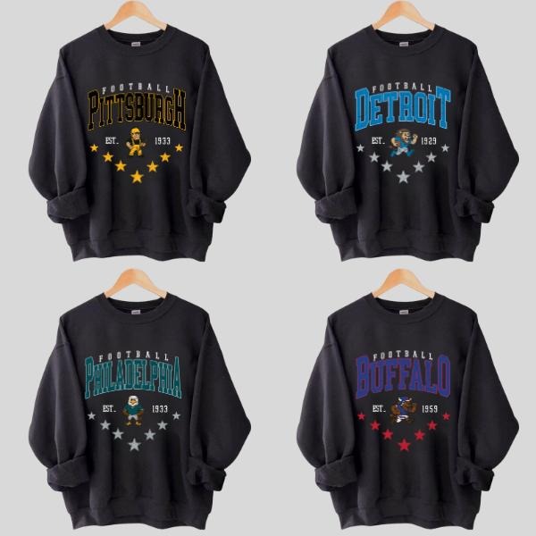 Vintage 90s All Teams Football Sweatshirt Unisex Black, Classic Retro Crewneck Pullover,Football Vintage Shirt, Cotton...
