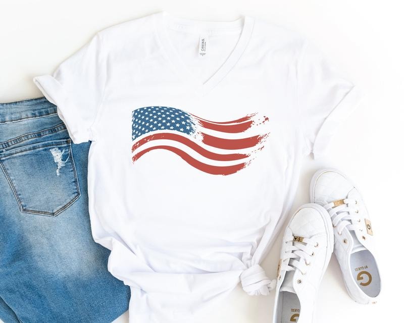 Vintage American Flag V-neck Shirt Fourth Of July Shirt Patriotic Shirt Independence Day Shirt 4th Of July Gift American...