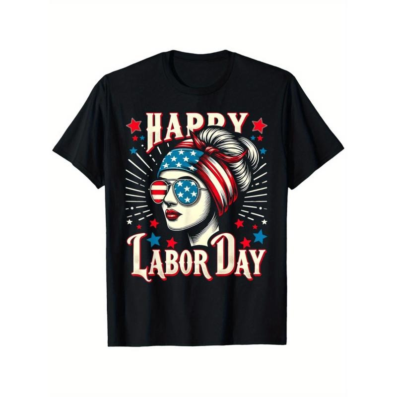 Vintage American Labor Day T-Shirt For Men And Women In Large Sizes 1XL To 5XL Black Cotton Streetwear Gift For Dad Mom...