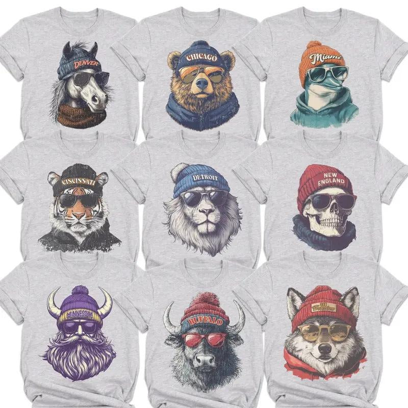 Vintage Animal Football Graphic Tee Game Day Football T Shirt City Football Tee Team Mascots The Ultimate Lineup Short...