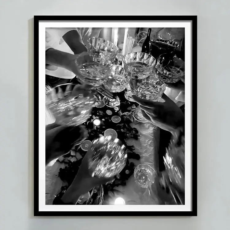 Vintage Black and White Champagne Poster - Cheers Print: Perfect Cocktail Wall Art for Bar Cart Alcohol Wall Decor -...