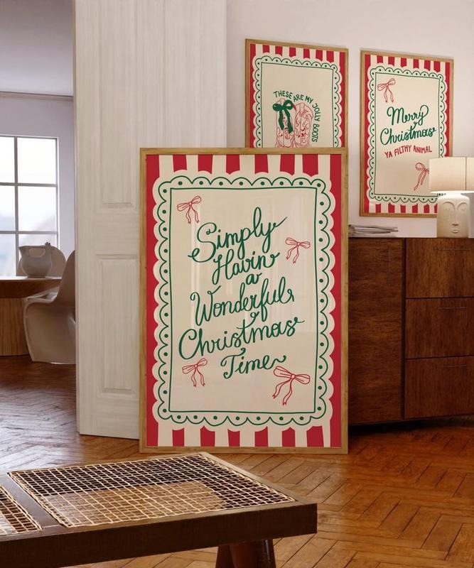 Vintage Christmas Wall Art Poster, Whimsical Merry Christmas Print, Trendy Holiday Wall Art, Cute Christmas Art Print,...