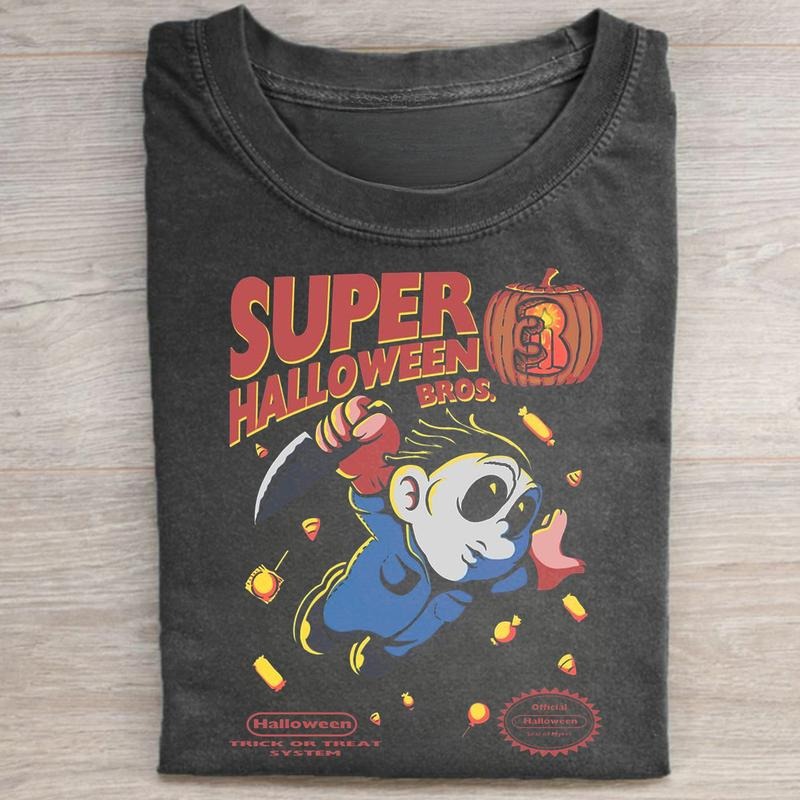 Vintage Cute Super Halloween Bros Graphic Tee - Halloween Movie Shirt - Michael Myers Shirt - Horror Characters Tee -...