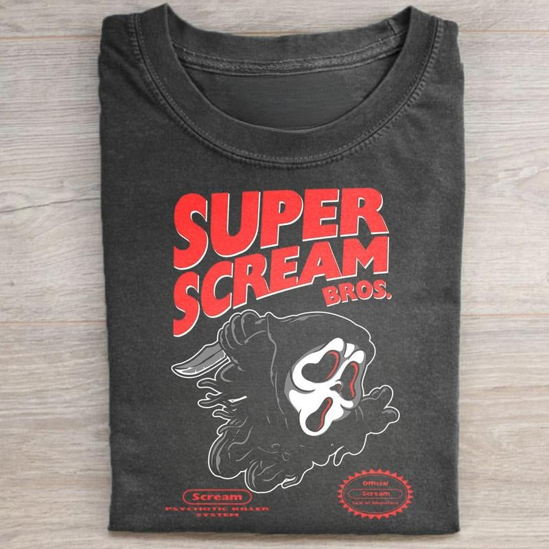 Vintage Cute Super Scream Bros Graphic Tee - Scream Movie Shirt - Ghostface Shirt - Horror Characters Tee - Cute...