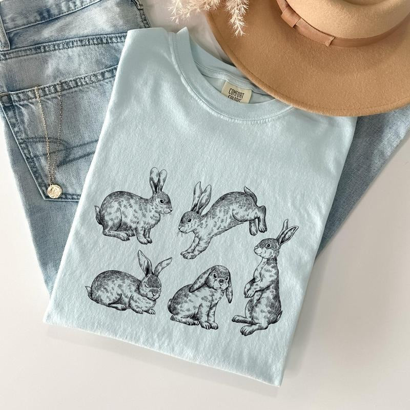 Vintage Easter Bunnies, Rabbit Comfort Colors Tshirt, Women's Crew Neck, Crewneck Hoodie, Sweatshirt | PodTeesHub.com