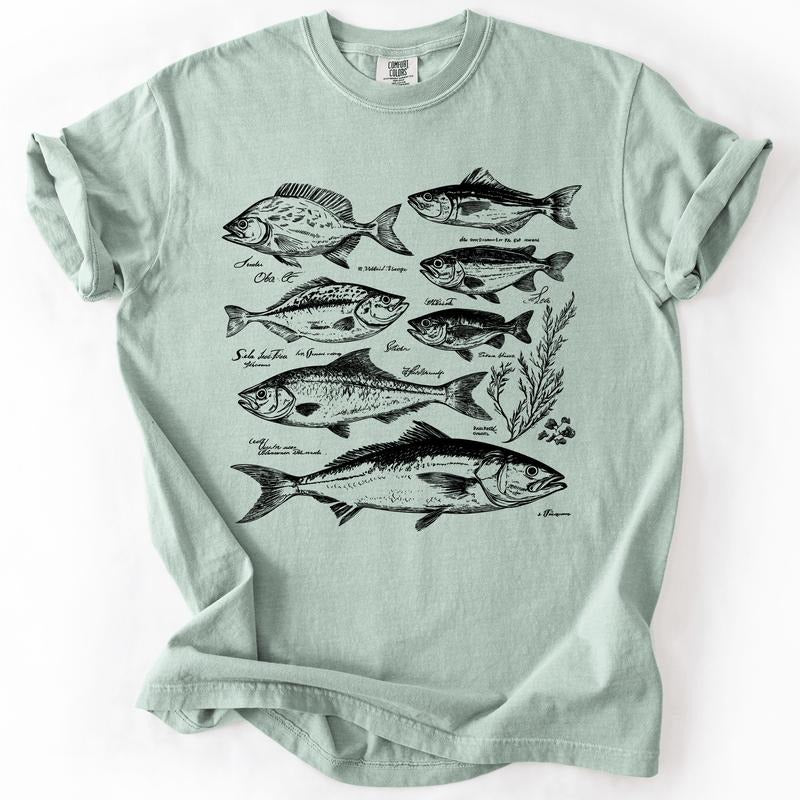 Vintage Fish, Retro Print, Classic, Fishing, Comfort Colors T-Shirt, Women's Comfort Colors Tee Hoodie, Sweatshirt