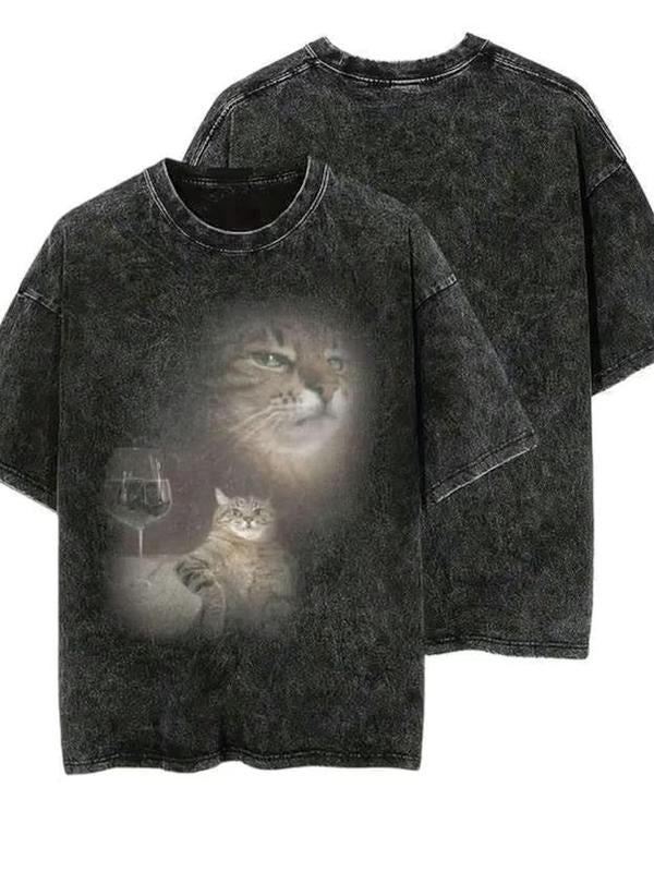 Vintage Funny Cat Lover T-Shirt, Unisex Meme Humorous Tee, Unique Street Style Design, Summer Fitted Graphic Shirt...