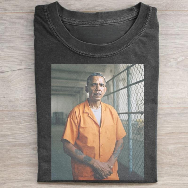 Vintage Funny Obama in Jail Graphic Tee - Barack Obama Shirt - Democratic Shirt