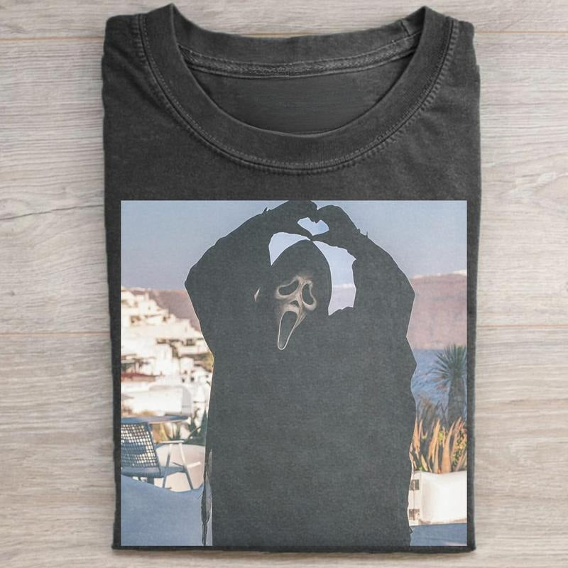 Vintage Ghostface Heart Hand in Summer Time Graphic Tee - Scream Movie Shirt - Horror Movie Shirt - Cute Halloween Art...