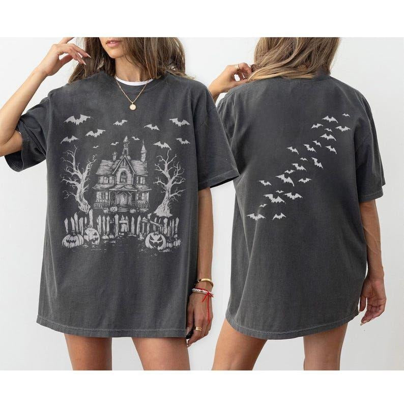 Vintage Haunted House T-Shirt, Halloween Party Tee, Bats sweatshirt, Spooky Season Sweatshirt, Halloween Shirt, Ghost...
