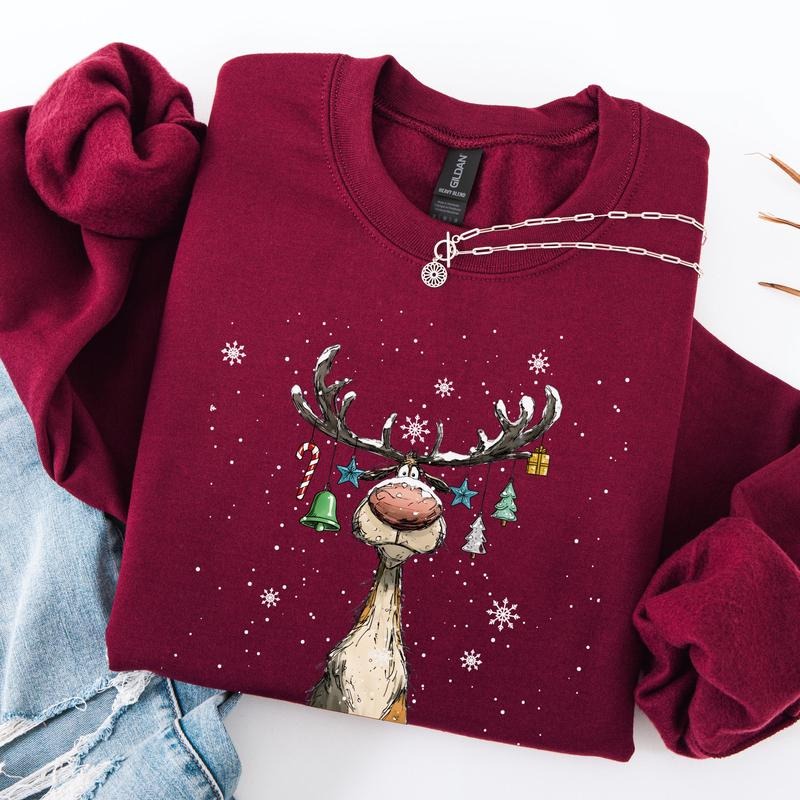 Vintage Reindeer Sweatshirt, Cute Christmas Sweatshirt, Retro Reindeer Sweatshirt, Merry Christmas Sweatshirt, Christmas...